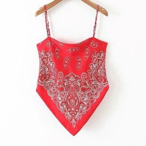 Bandana print scarf blouse.